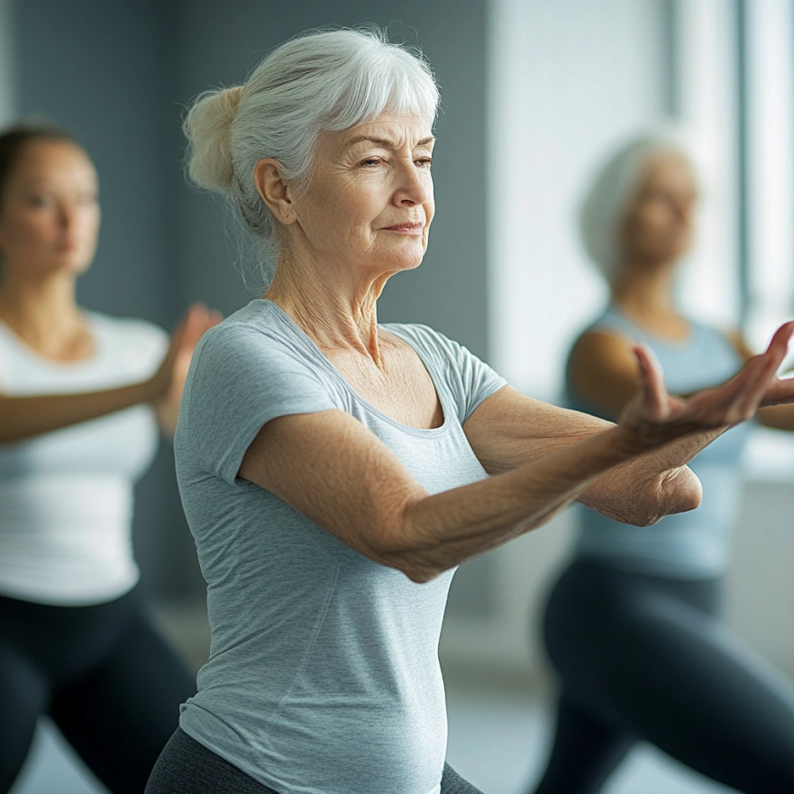 Інструктор допомагає учасниці правильно виконати асану